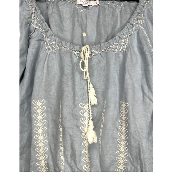 Calypso St. Barth Embroidered Chambray Blouse Small - Picture 5 of 8